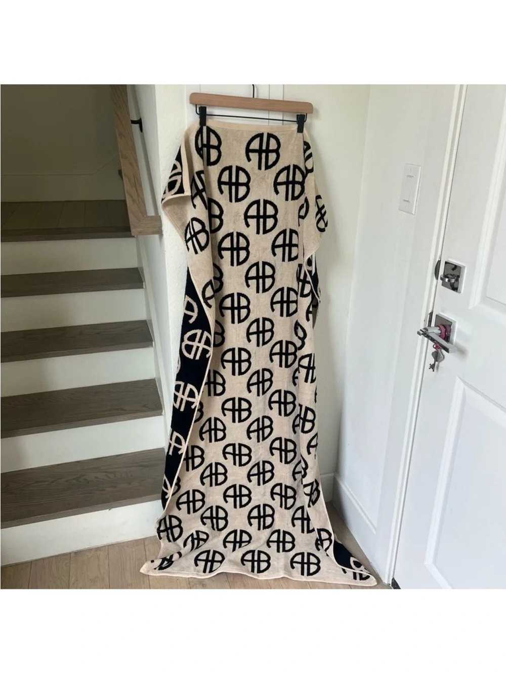 Anine Bing Bahia Towel in Beige and Black Monogram Print NWT